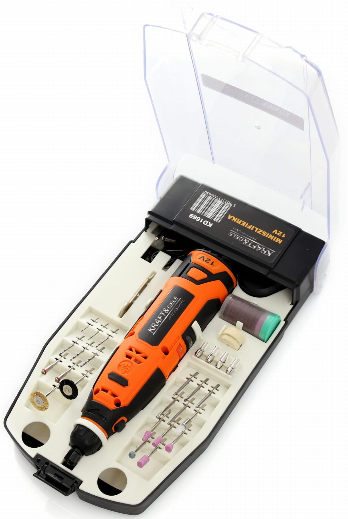 MINI ŠLIFUOKLIS 12V + PRIEDAI KD1669
